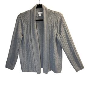 Kim Rogers Size L Grey Cable Knit Cardigan Sweater Open Front Soft Warm Cozy